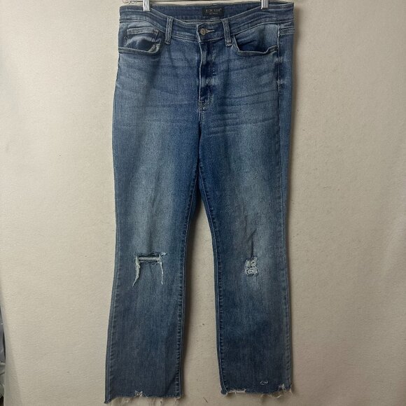 Judy Blue Jeans Womens 11/30 Bootcut distressed raw hem 32 x 31 blue denim - Picture 1 of 5